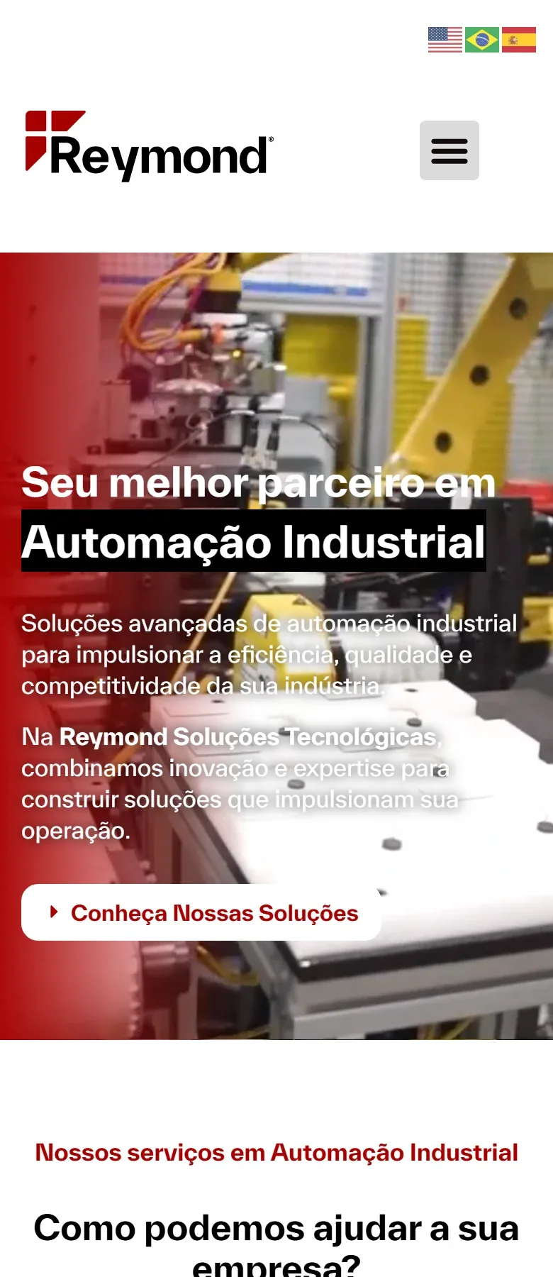 Página inicial do site Reymond Soluções em celular.