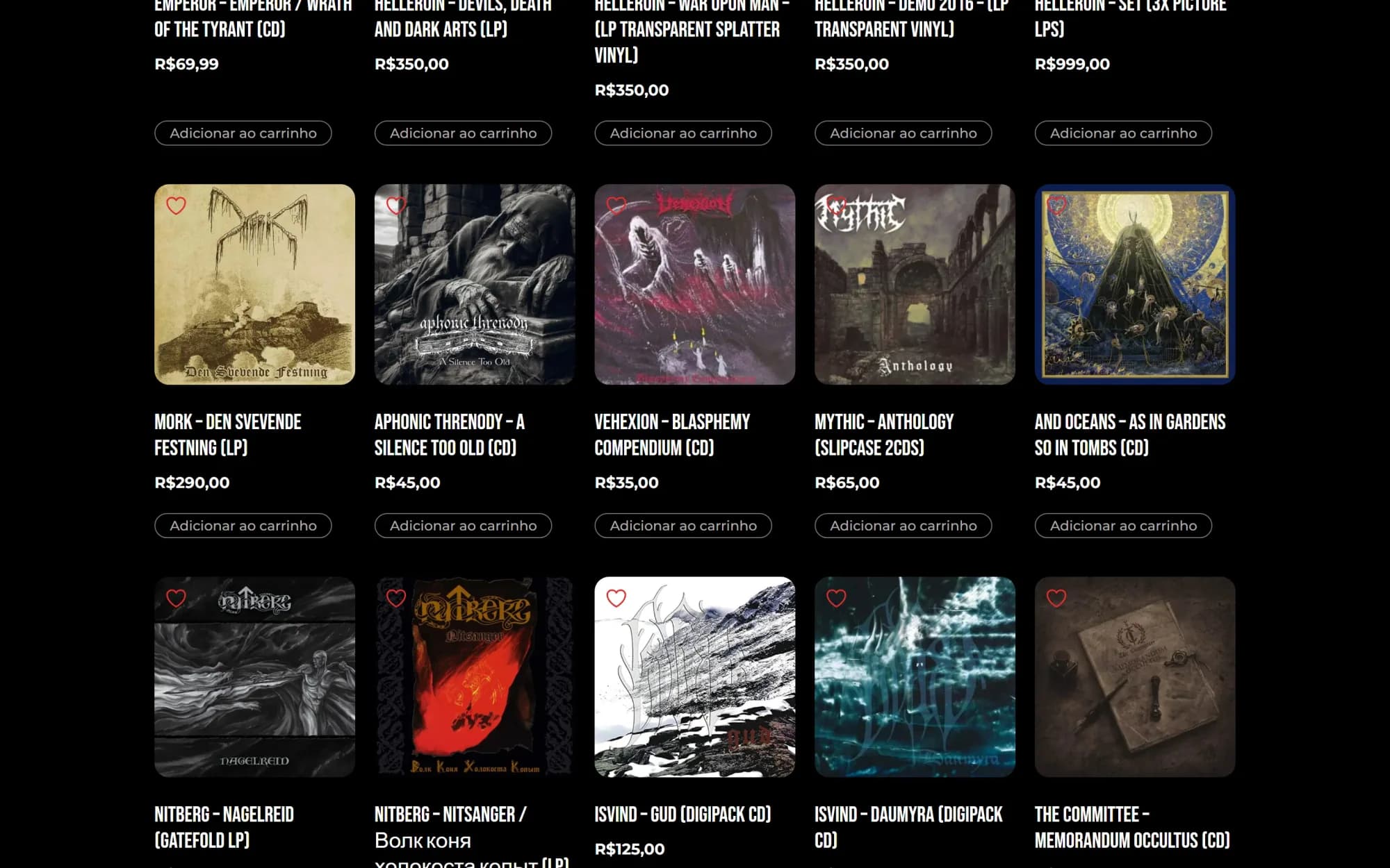 Grade de produtos da loja Black Metal Store em desktop.