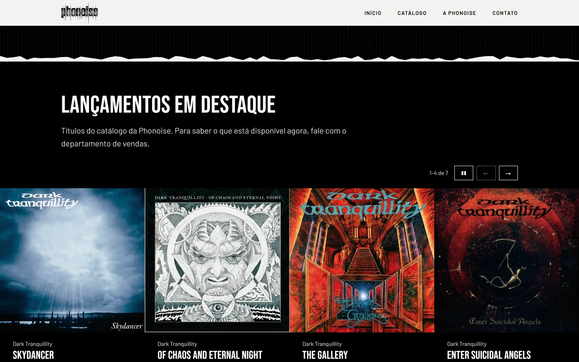 Seção de lançamentos em destaque da Phonoise em desktop.