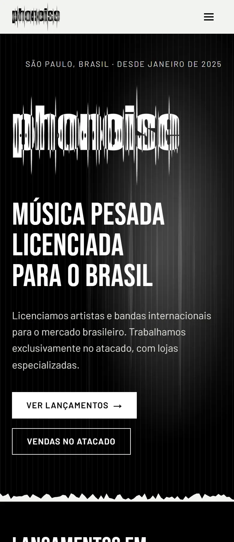 Página inicial da Phonoise em celular.